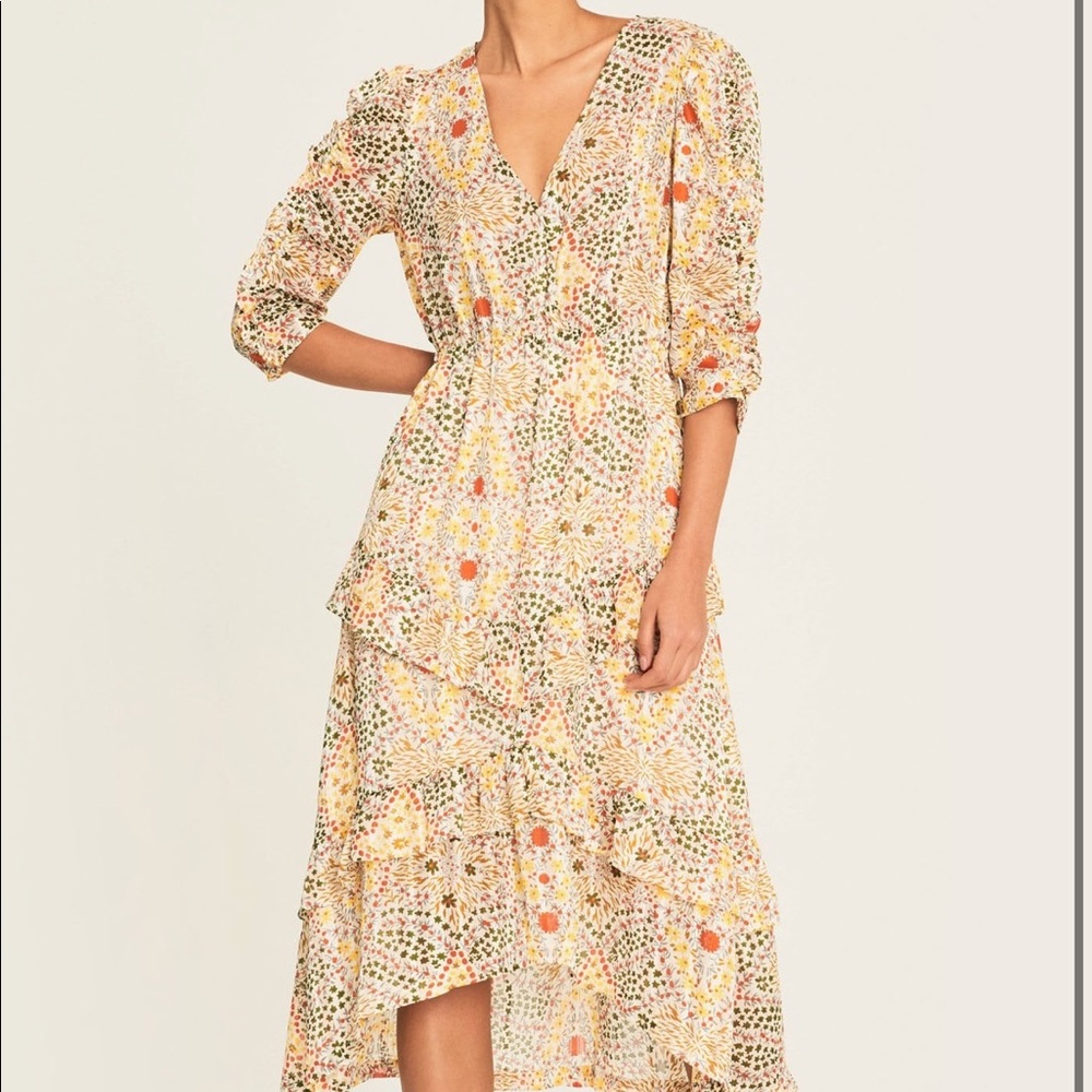 ba&sh Floral Midi A-Line Satin Dress